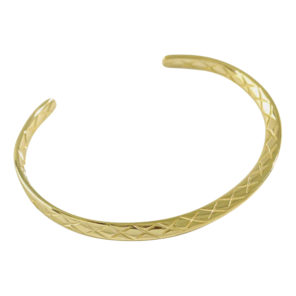 Product Afbeelding bovenaanzicht van onze mooie bangle armband met slangen patroon in 925 sterling zilver met 18 karaat gouden laag