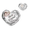 Product Afbeelding Voor en Achteraanzicht van onze prachtige 925 sterling zilveren hart bead. Deze bedel is gegraveerd met Best Friends. Prachtige zirkonia in de vorm van sterren en een rose maan. Love you to the moon and back gegraveerd aan de achterkant.