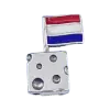 Product Afbeelding Vooraanzicht van ons blokje kaas met nederlandse vlag uit onze happy holland collectie. Deze prachtige bedel heeft gaatjes zoals in echt kaas. De bead is gemaakt van 925 sterling zilver. De nederlandse vlag is gemaakt van rode, witte en blauwe emaille. De bead kaas blokje is typisch nederlands.