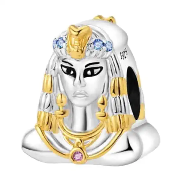 Product Afbeelding Vooraanzicht van onze prachtige bead uit de geloof en geluk collectie. Deze mooie farao bedel is gemaakt van 925 sterling zilver en hier en daar met een laagje goud.