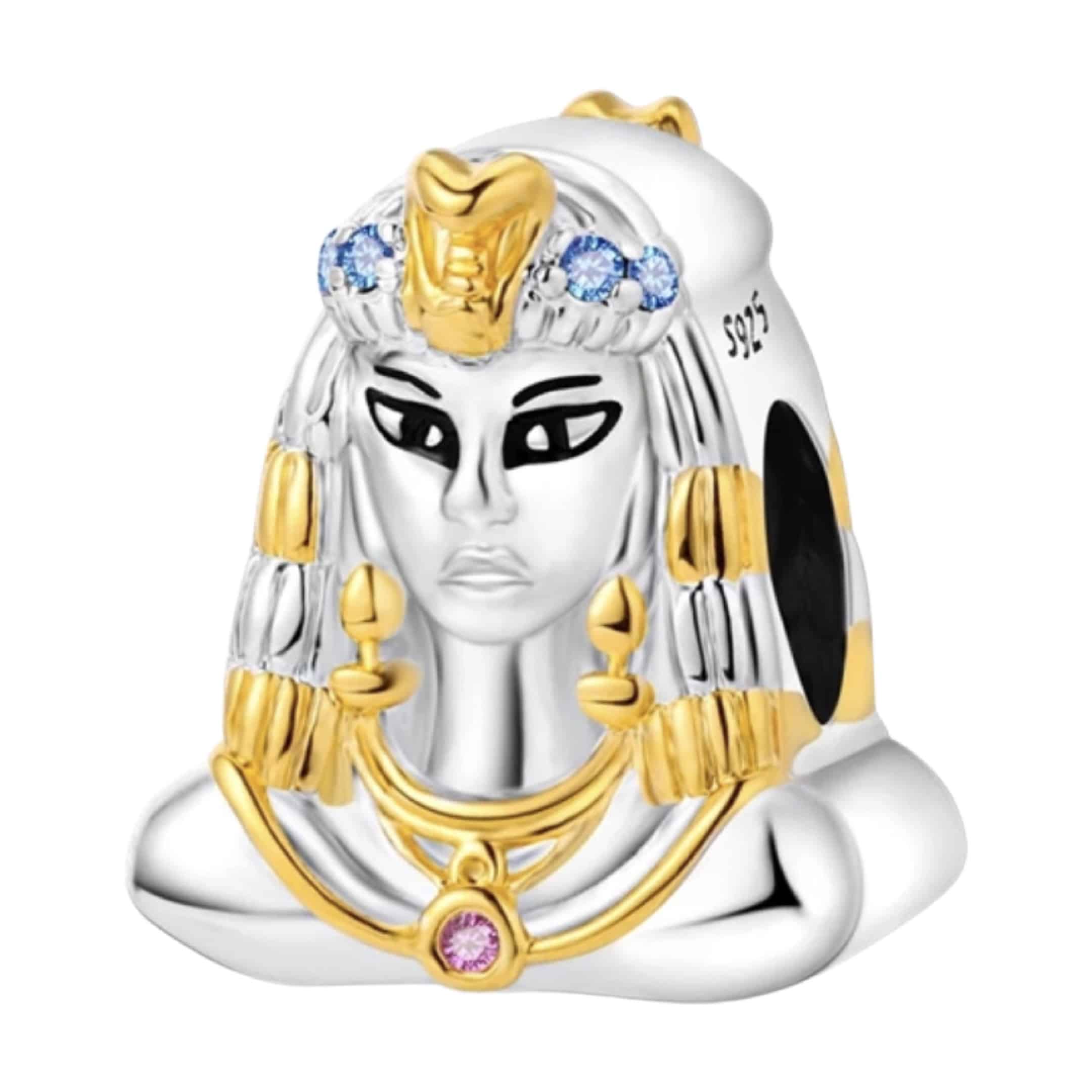 Product Afbeelding Vooraanzicht van onze prachtige bead uit de geloof en geluk collectie. Deze mooie farao bedel is gemaakt van 925 sterling zilver en hier en daar met een laagje goud.