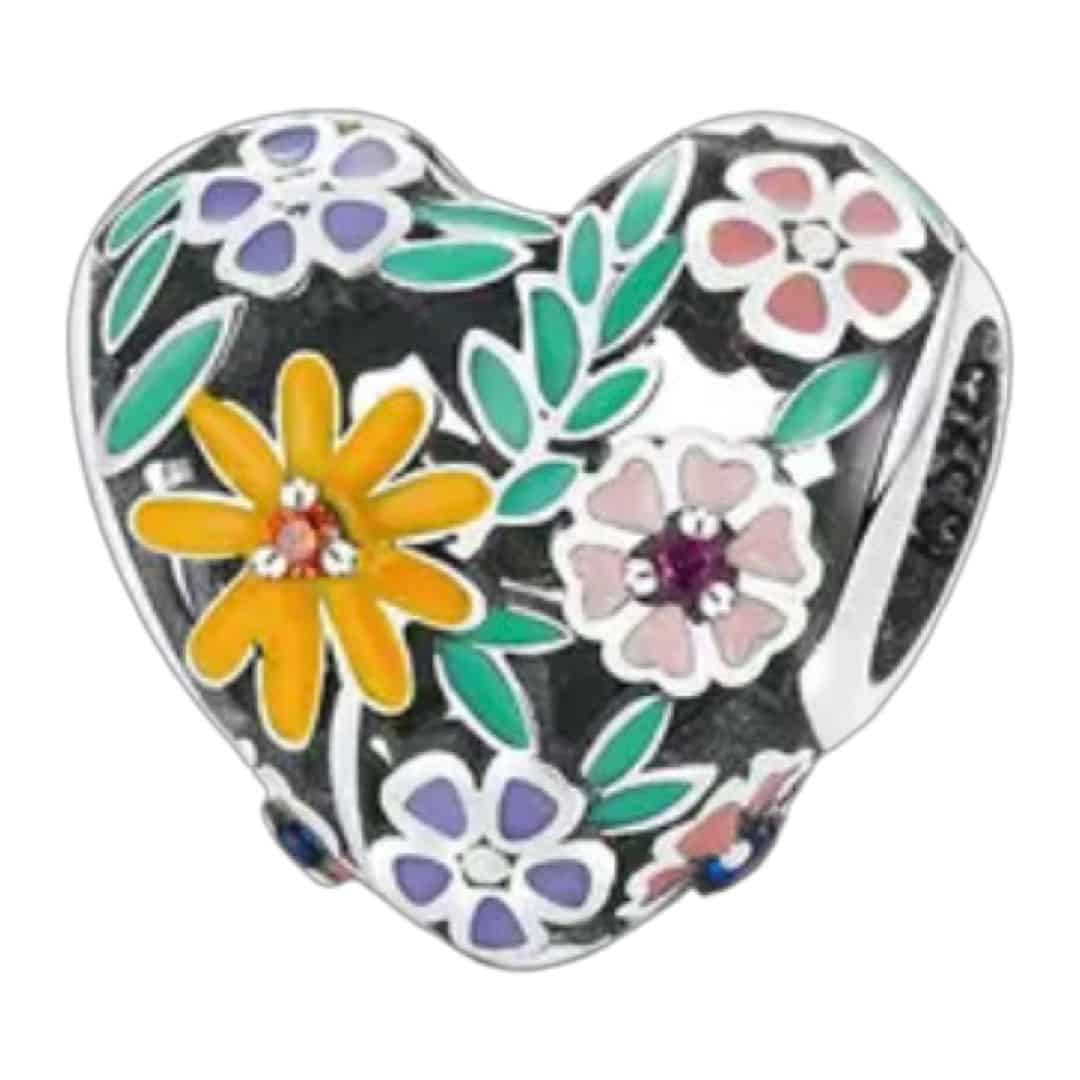 Hart bedel bloemen | Multi-color | 925 Zilver