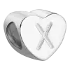 Product Afbeelding Voor en Achteraanzicht van onze prachtige hart letter bead uit de collectie sierletters en cijfers. Deze prachtige bedel met de letter X is gemaakt van 925 sterling zilver en is gegraveerd met de letter x in het hart.