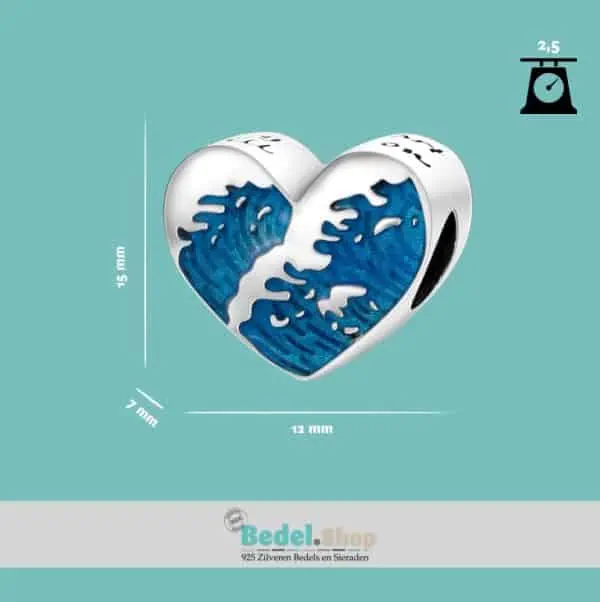 Bedel hart golven oceaan | 925 Sterling zilver - Afbeelding 3