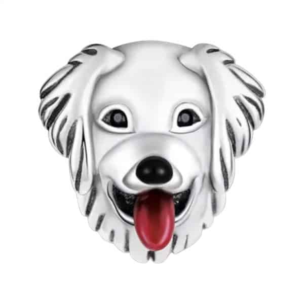 Product Afbeelding Vooraanzicht van onze nieuwe labrador. Deze bead in de vorm van een hond labrador is gemaakt van 925 sterling zilver. De uithangende rode tong is gemaakt van rode emaille. Ben jij ook zo een fan van deze trouwe labrador, dan is dit de perfecte bedel voor jou.