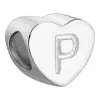 Product Afbeelding Voor en Achteraanzicht van onze prachtige hart letter bead uit de collectie sierletters en cijfers. Deze prachtige bedel met de letter P is gemaakt van 925 sterling zilver en is gegraveerd met de letter p in het hart.