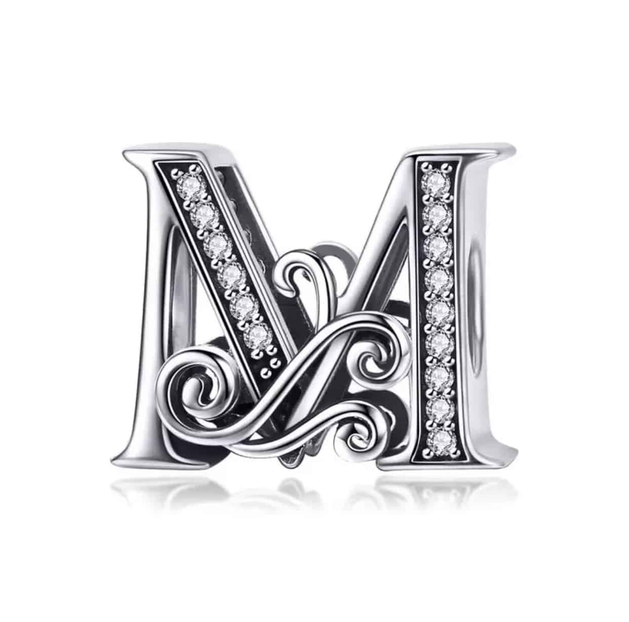 Raap bladeren op sextant Maken Bedel letter M | 925 Sterling Zilver Bedel.Shop