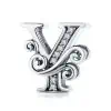 Product Afbeelding Vooraanzicht van onze prachtige sierletter Y. Deze sierlijke bead letter is gemaakt van 925 sterling zilver en ingelegd met zirkonia. Verder is de letter y mooi afgewerkt met sierlijke details.