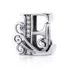 Product Afbeelding Vooraanzicht van onze prachtige bead letter E. Deze sierletter E is gemaakt van 925 sterling zilver en ingelegd met zirkonia steentjes. De letter bedel is afgewerkt met een prachtige sierlijke lus.