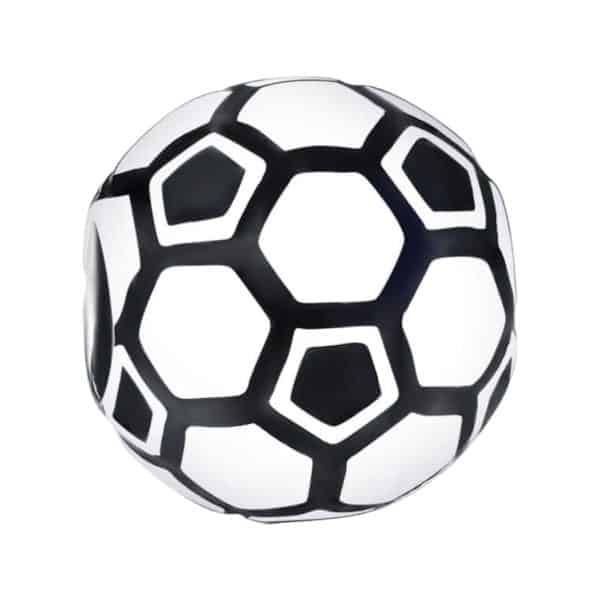 Product Afbeelding Voor en Achteraanzicht van onze prachte voetbal bedel uit de collectie hobby en sport. Deze voetbal is een bead en is rondom gemaakt met vakken van 925 sterling zilver en zwarte emaille.