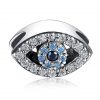 Product Afbeelding Voor en Achteraanzicht van onze prachtige bedel uit de geloof en geluk collectie. Deze schitterende beschermend oog is gemaakt van 925 sterling zilver e helemaal ingelegd met zirkonia. In het midden van de bead het oog met blauwe zirkonia.