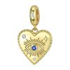 Product Afbeelding Vooraanzicht van onze prachtige charm boze oog hart goud. Deze bedel is gemaakt van 925 sterling zilver met een laagje goud. Met opgelegd oog met blauwe en transparante zirkonia.