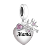 Product Afbeelding Vooraanzicht van onze prachtige charm mama uit de familie collectie. Deze Mama bedel is gemaakt van 925 sterling zilver en gegraveerd met zwarte emaille. Deze 3 delige bedel heeft een levensboom en een hart met roze zirkonia.