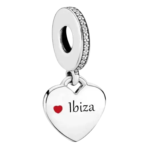 Product Afbeelding Vooraanzicht van onze prachtige hart bedel uit de reis en liefde collectie. Deze charm heeft ibiza gegraveerd met een rood emaille hartje. De bedel is gemaakt van 925 sterling zilver.