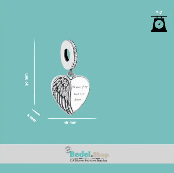 Bedel engel hart | A piece of me is in heaven | 925 Sterling Zilver - Afbeelding 4