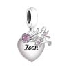 Product Afbeelding Vooraanzicht van onze prachtige charm zoon uit de familie collectie. Deze Zoon bedel is gemaakt van 925 sterling zilver en gegraveerd met zwarte emaille. Deze 3 delige bedel heeft een levensboom en een hart met roze zirkonia.