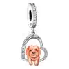 Product Vooraanzicht van onze nieuwe collectie honden bedels. Deze charm Is een opgewerkt hart met een gravure in de rand met I love you forever. Het ras van de hond is een boomer en is gemaakt van rose goud. De rest van de charm is gemaakt van 925 sterling zilver met zirkonia ingelegd. Voor de hond fan.