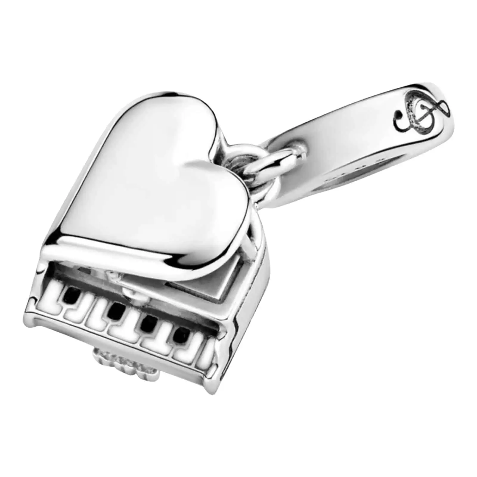 Product Afbeelding Bovenaanzicht van onze prachtige muziek bedel uit de categorien beroep en hobby. Deze charm is in detail gemaakt als piano met een muzieknoot op de charm. Gemaakt van 925 sterling zilver.