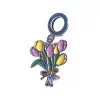 Product Afbeelding Vooraanzicht van onze bos tulpen uit de happy holland collectie. Deze prachtige bos tulpen is typisch nederlands. Gemaakt van 925 sterling zilver met roze en gele emaille. De gouden strik die de tulpen bij elkaar houd is van 14 karaat goud. Deze charm mag niet ontbreken bij onze trotse hollander.