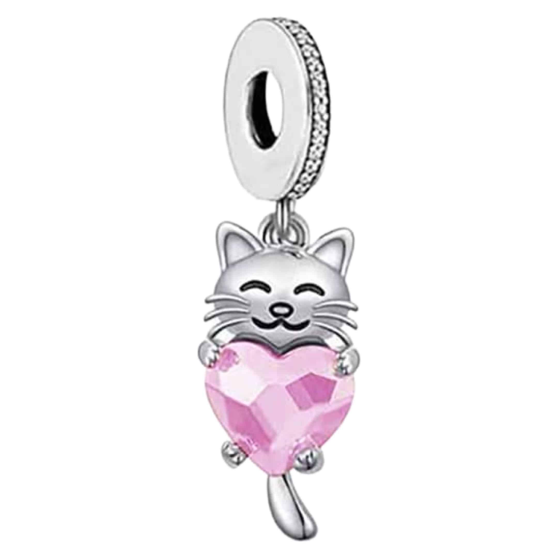 Dhr Arabisch specificatie Lieve bedel poes met roze hartje | 925 Sterling Zilver