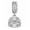 Vooraanzicht van onze nieuwe mama bedel speciaal gemaakt voor Nederlandse mama's. De prachtige charm bedel met veel zirkonia en gravure met mama. Deze kroon laat zien dat jouw moeder the king is of her castle.