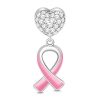 Product Afbeelding Vooraanzicht van onze aller nieuwe pink ribbon bedel. Met het mooie roze lint wat symbool staat voor borstkanker. Samen met een mooi zirkonia hart gemaakt van 925 sterling zilver