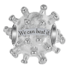 Vooraanzicht van onze symbool bedel virus. De bedel virus heeft een gravure met we can bead it. Nu met de corona is dat een mooie tekst. Mooie gedenkbedel