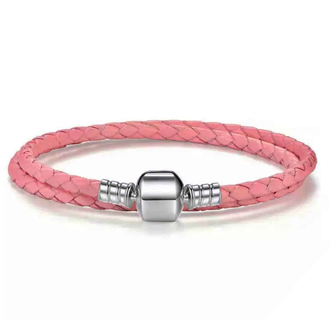 Charlotte Bronte Informeer flexibel Bedelarmband leer roze | 925 Sterling Zilver