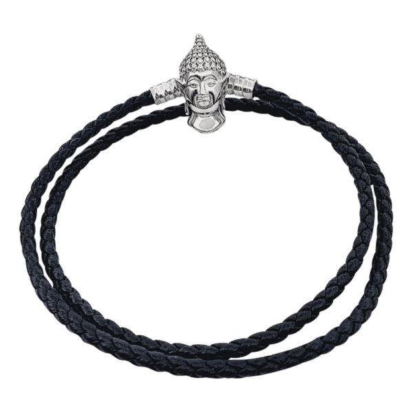 Voorkant van deze prachtige lerenarmband met boeddha sluiting. Geloof armband