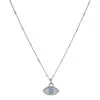 Product Afbeelding vooraanzicht van onze nieuwe boze oog ketting. Deze lieve ketting is verstelbaar tot 45 centimeter. Het boze oog en ketting is gemaakt van 925 sterling zilver. Het oog is afgewerkt met een blauwe zirkonia.