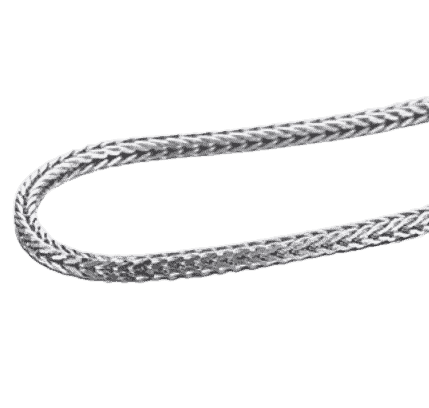 Zijaanzicht van onze nieuwe ketting foxtail. Deze prachtige vossenstaart ketting is verkrijgbaar in 3 verschillende maten. 45, 50 en 60 centimeter. Gemaakt van 925 Sterling zilver met 925 sterling keurmerk.