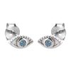 Product Afbeelding Vooraanzicht van onze lieve boze oog earstuds. Deze oorstekers zijn gemaakt van 925 sterling zilver en blauwe zirkonia steen.