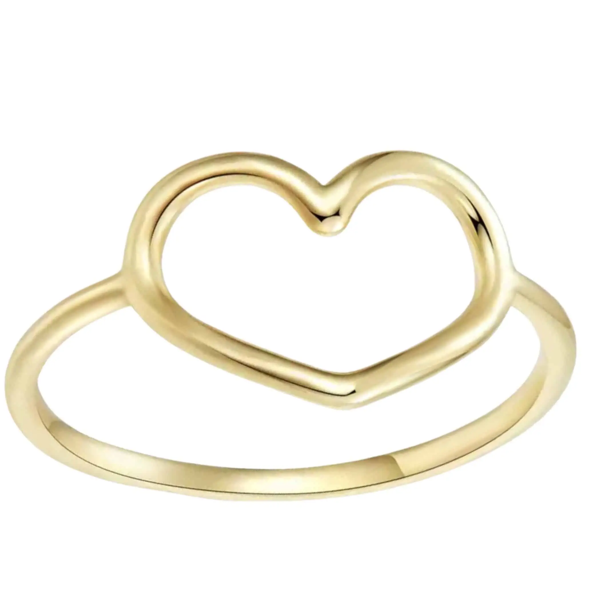 Product Afbeelding Vooraanzicht van onze nieuwe gouden ring. Deze prachtige ring met groot open hart is gemaakt van 925 sterling zilver met een laagje 18 karaat goud.