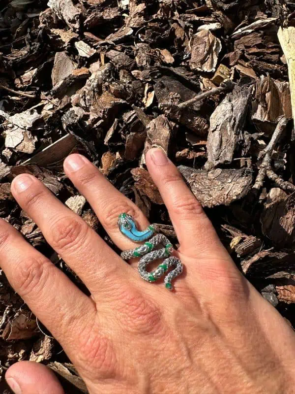 Ring slang XL | Met zirkonia en emaille | 925 Sterling Zilver - Afbeelding 3