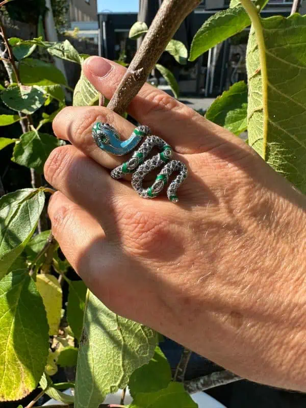 Ring slang XL | Met zirkonia en emaille | 925 Sterling Zilver - Afbeelding 4
