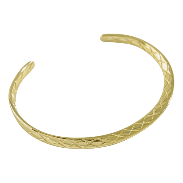 Product Afbeelding bovenaanzicht van onze mooie slaven armband met slangen patroon in 925 sterling zilver met 18 karaat gouden laag