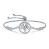 Product Afbeelding Vooraanzicht van onze prachtige nieuw sliding armband uit de armbanden collectie. Deze geweldige levensboom armband is verstelbaar tot 26 cm. De sliding levensboom is gemaakt van 925 sterling zilver en is helemaal ingelegd met zirkonia.