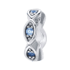 Product Afbeelding Vooraanzicht van onze nieuwe spacer met beschermende ogen. Het beschermende oog is gedetailleerd met blauwe zirkonia. Gemaakt van 925 Sterling Zilver